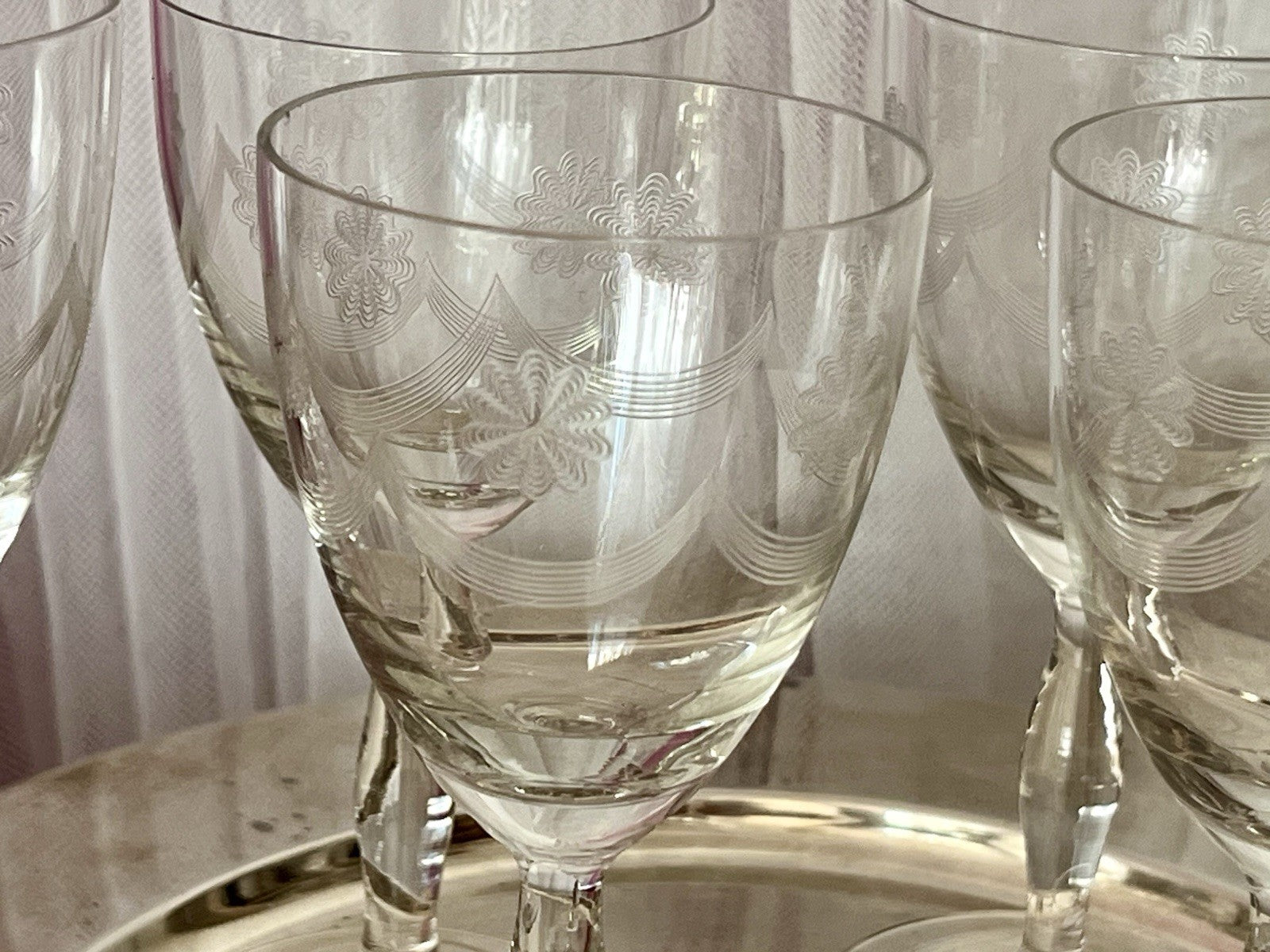 Antik 6 Weingläser Glas So Schön! guillochierte  Borte Edel
