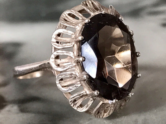 Vintage Edel Rauchquarz Stein DAMEN RING Silber 835 Gr.57 1,81