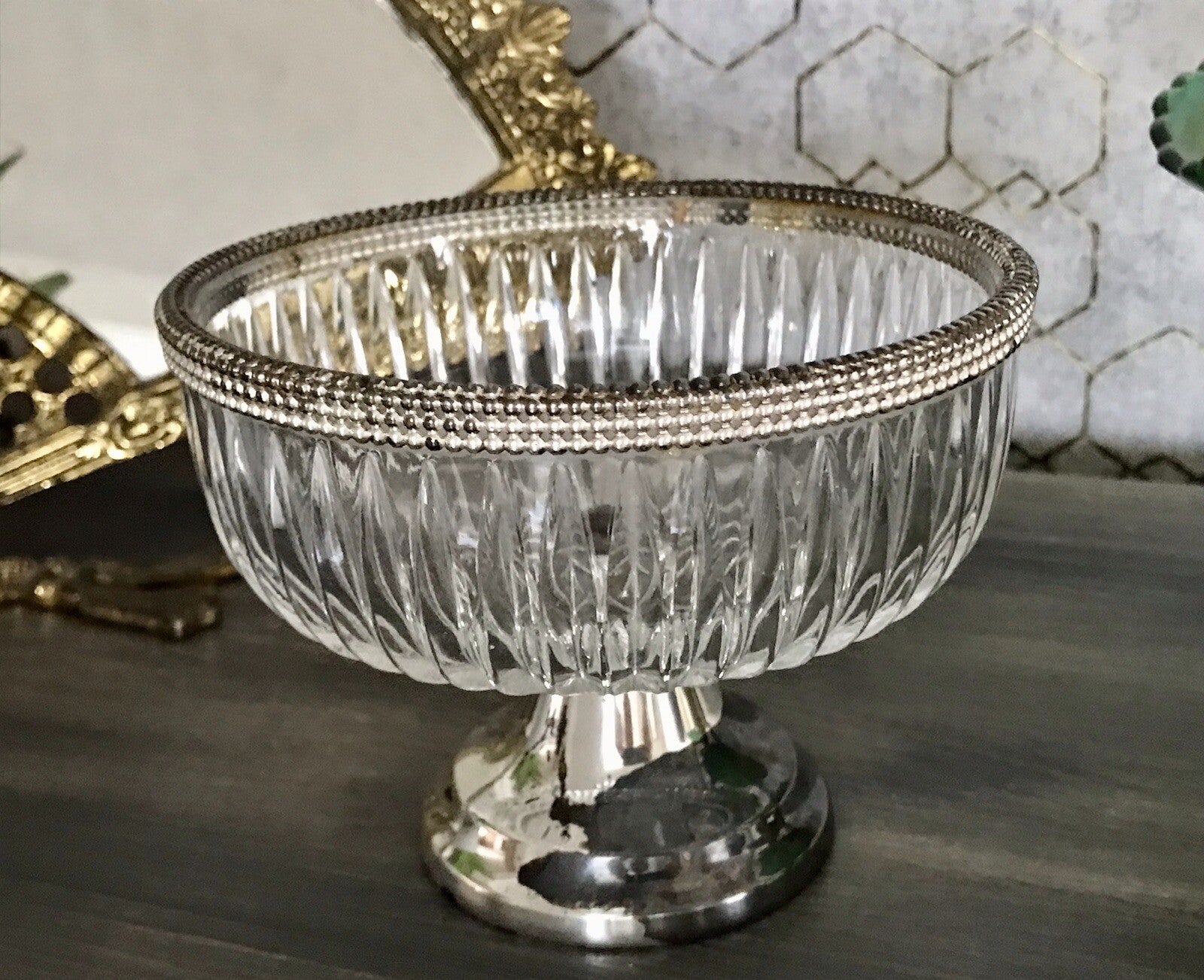 Vintage Glasschale Fußschale  Schale Glas versilberte Montur Kristallglas?
