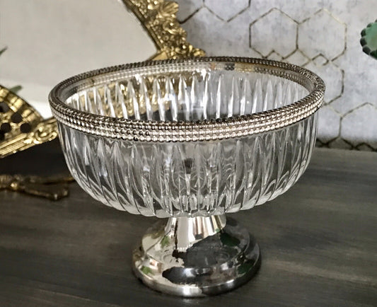 Vintage Glasschale Fußschale  Schale Glas versilberte Montur Kristallglas?