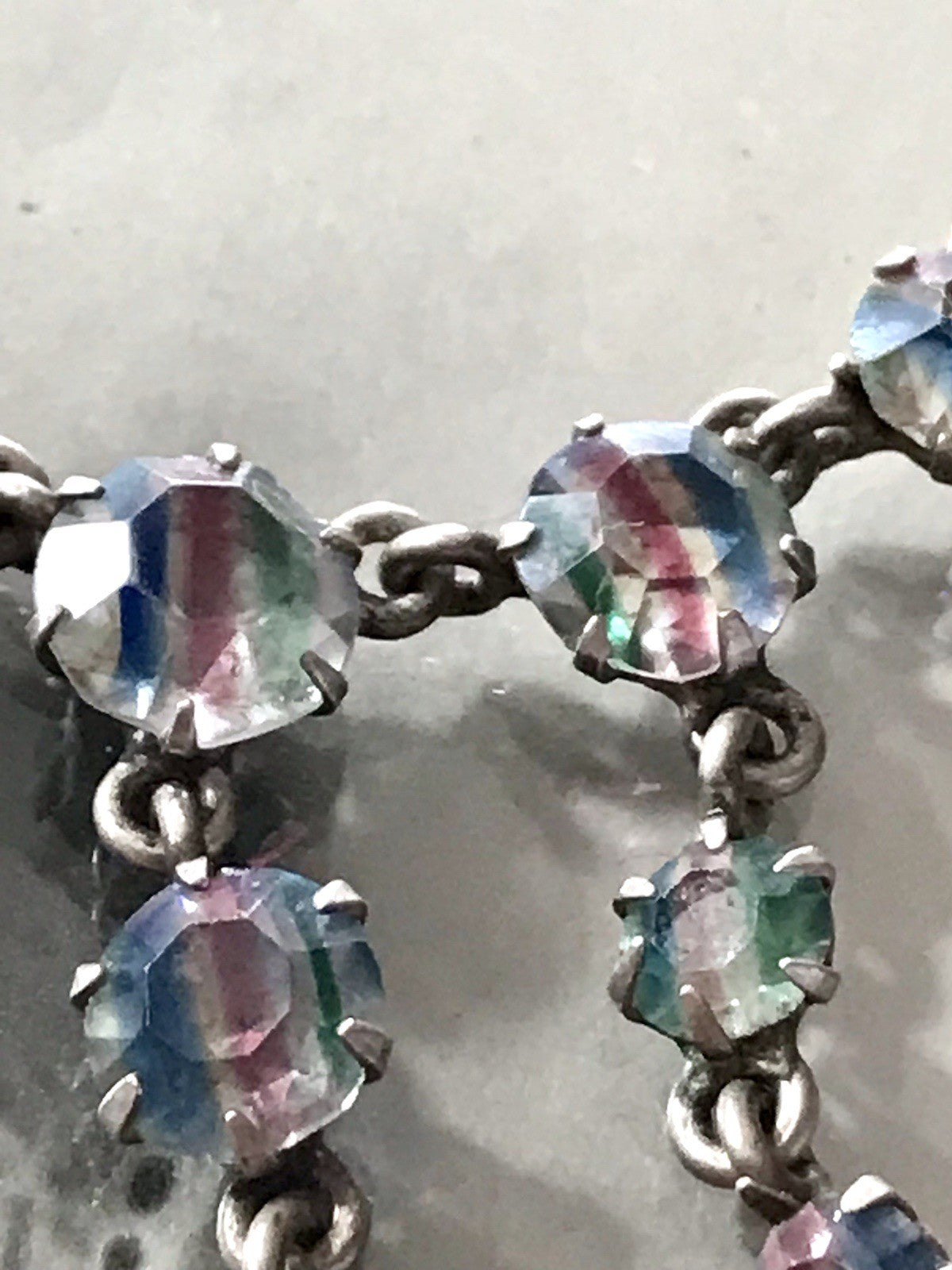 Antik Edel Art Déco 925 Silber Collier Halskette Rheinkiesel
