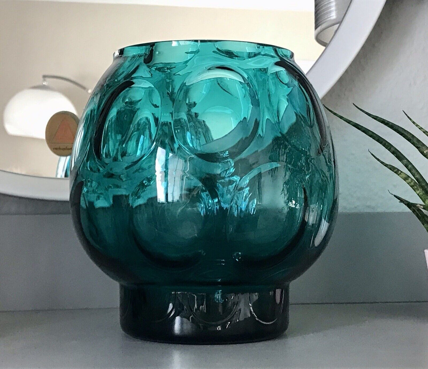 Vintage 60er Design Glasvase Glas Petrol  Grün Vase Bubble Sputnik Ära Bowle