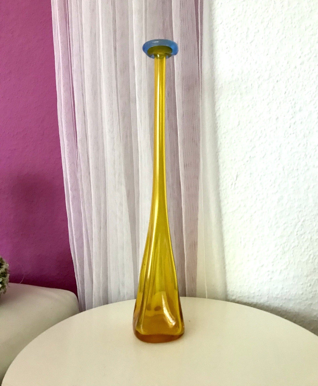 Vintage Edel Designer Solitär Vase Glasvase Kristallglas groß  gelb Kunstglas