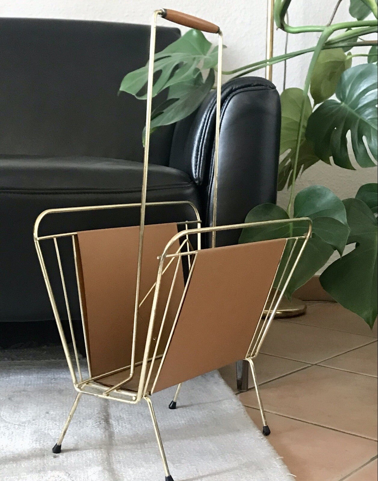 Vintage 60er Mid Century String-Ära Zeitungsständer Kultig gold braun