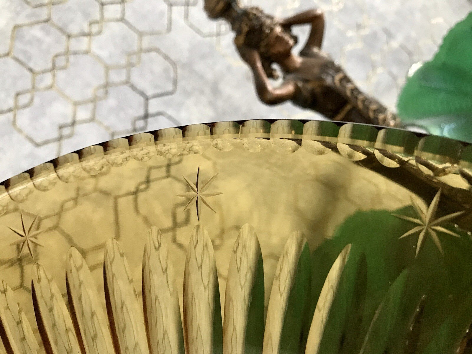 Antik Art Déco Edel Designer Kristallglas Schale Glasschale Bernstein Farbe Gelb