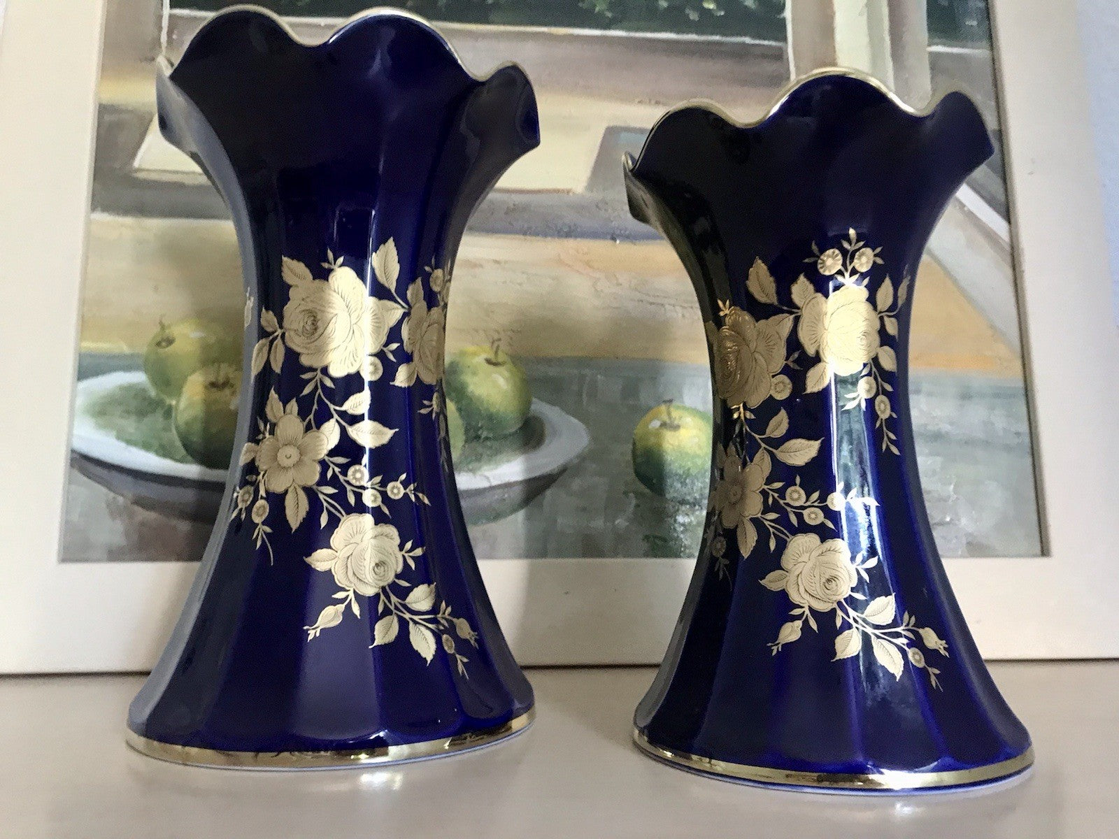 Vintage Alt 1 Porzellan Prunkvase Vase Echt Kobalt Golddekor