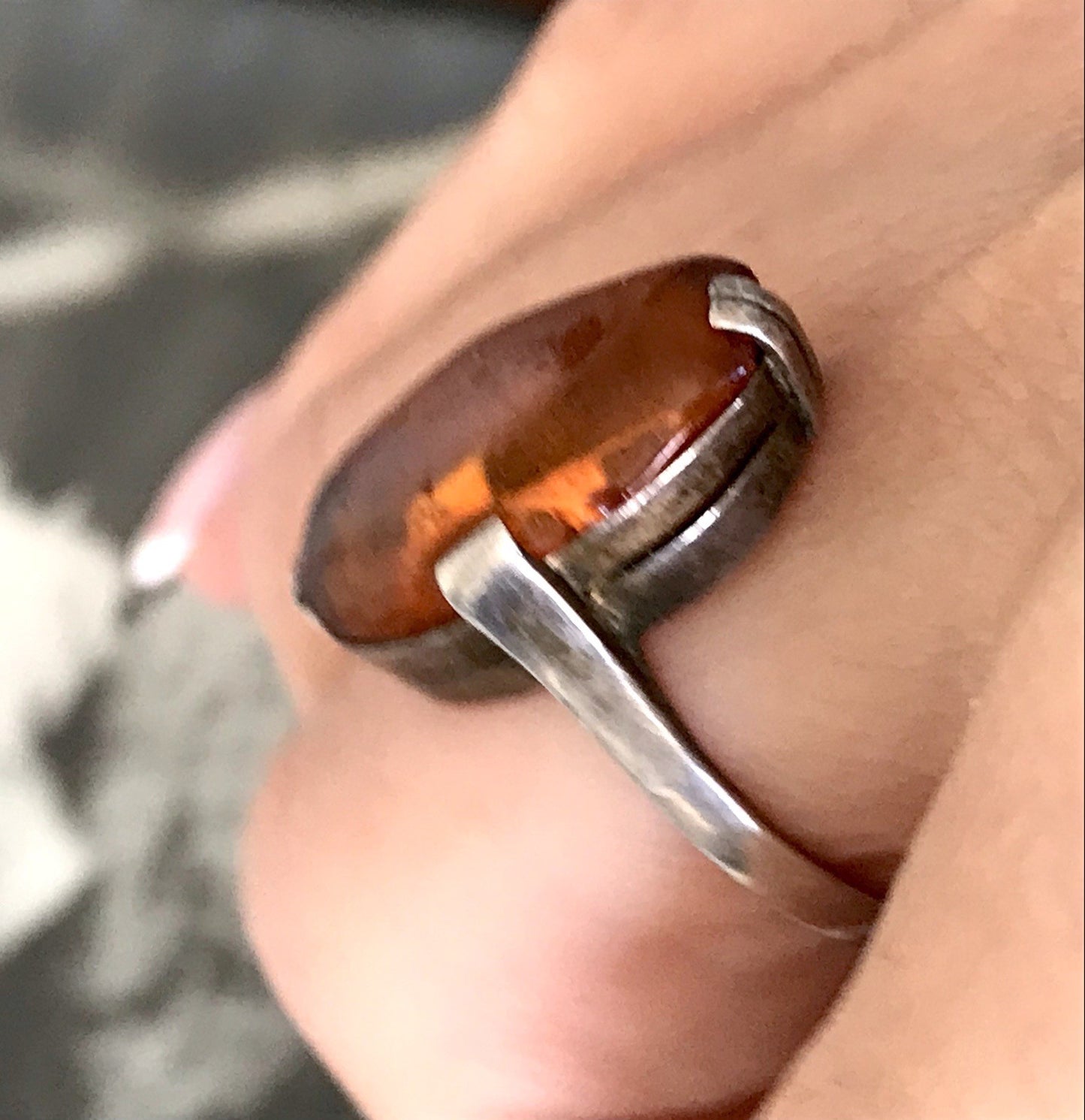 Alt Vintage Edel Bernstein DAMEN RING Silber 835 Super Design Gr. 56 57 schön!