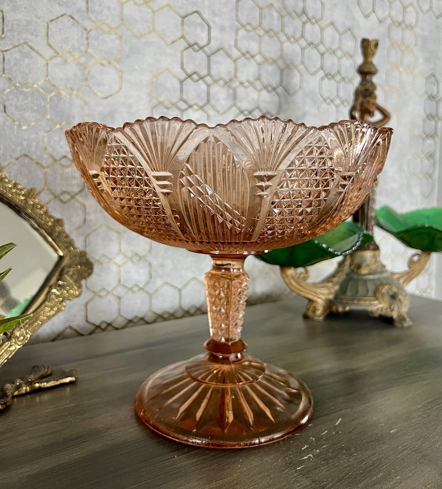 Antik Art Déco Pressglas Tafelaufsatz Schale Fußschale Glas Rosalin
