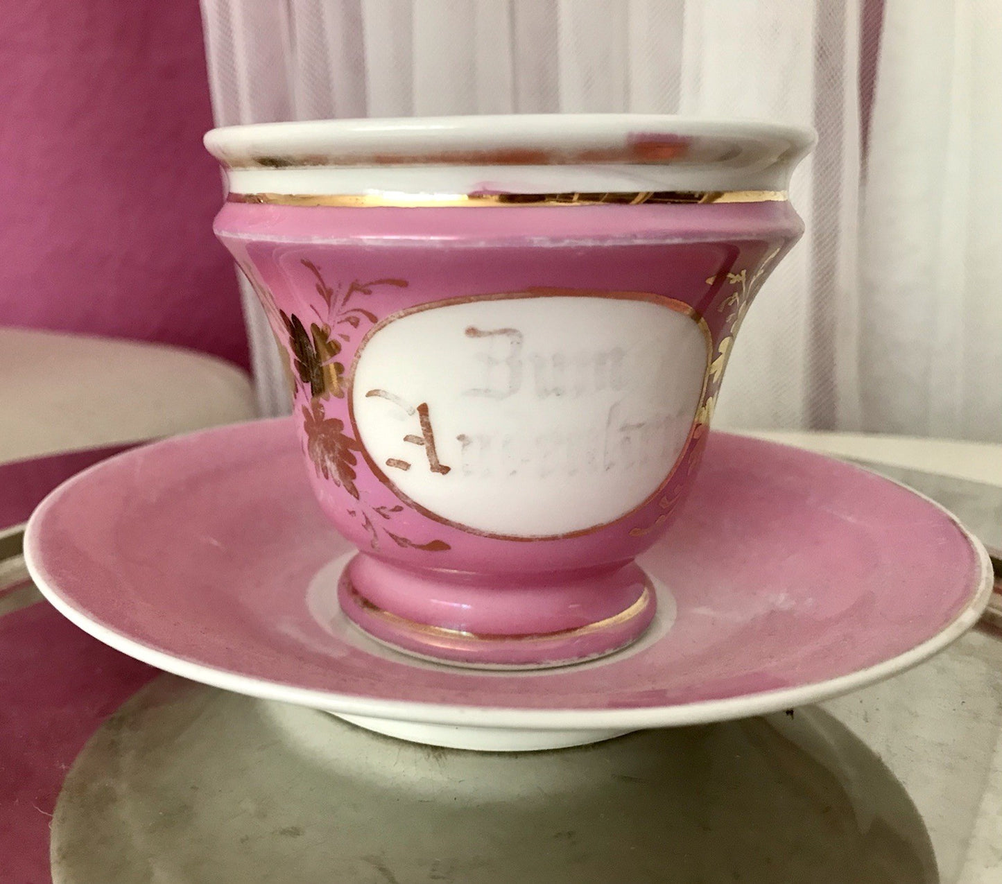 Antik Porzellan Andenken Becher Gedeck Sammeltasse Tasse „Zum Andenken“ Tielsch