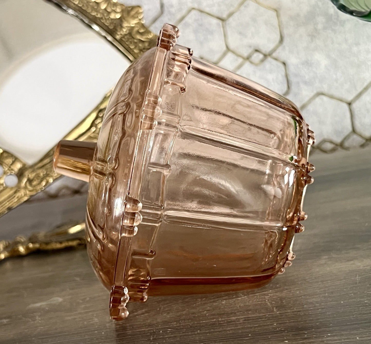 Art Déco Stil Dose Deckeldose Rosalin Rosa Pressglas