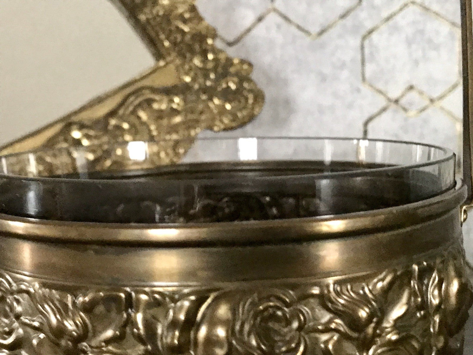 Antik Jugendstil Art  Déco Messing Montur Rosen Schale Bonboniere Glaseinsatz