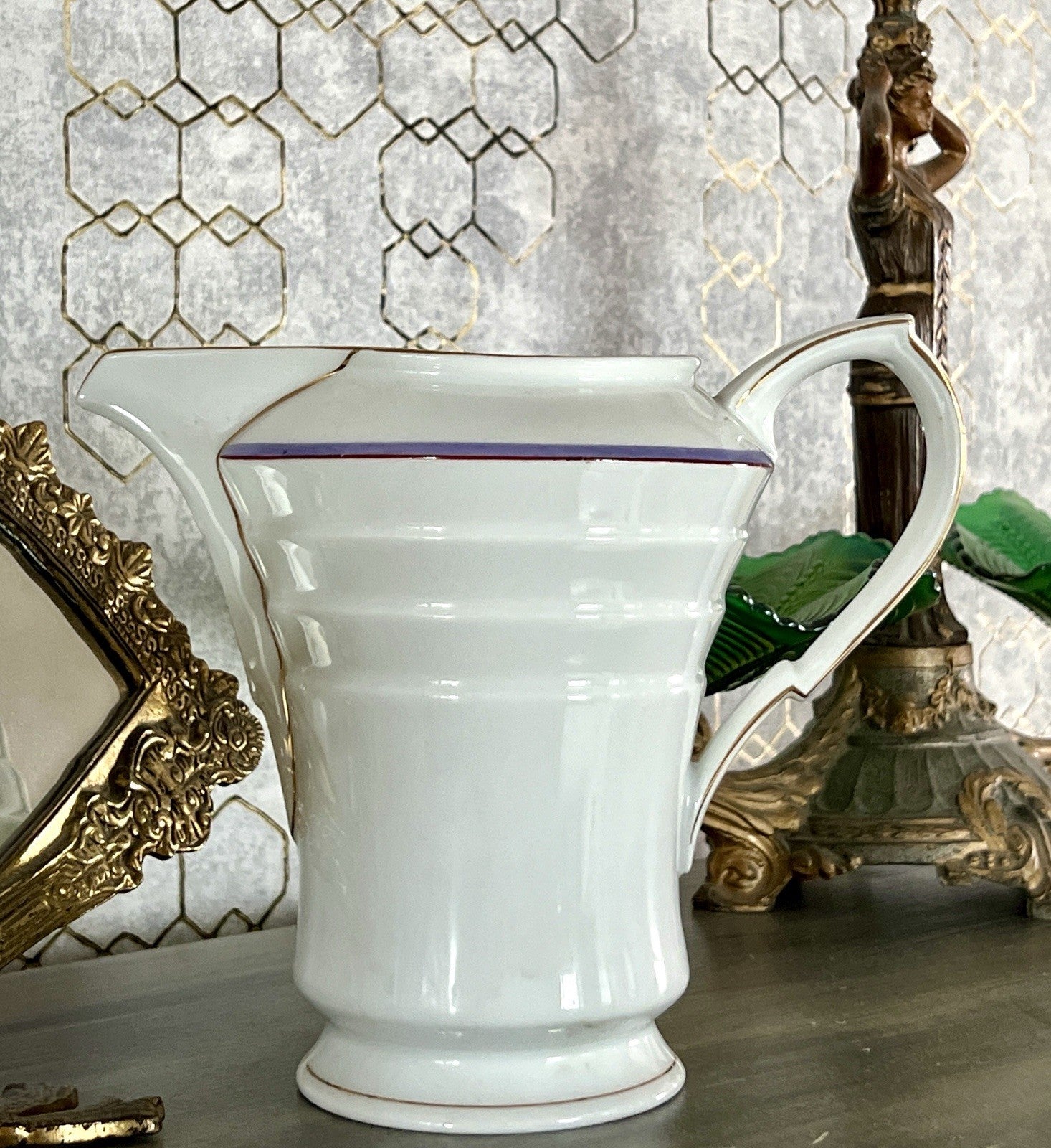 Antik Art Déco Porzellan Kanne Krug Wasserkanne Eschenbach Bauhaus