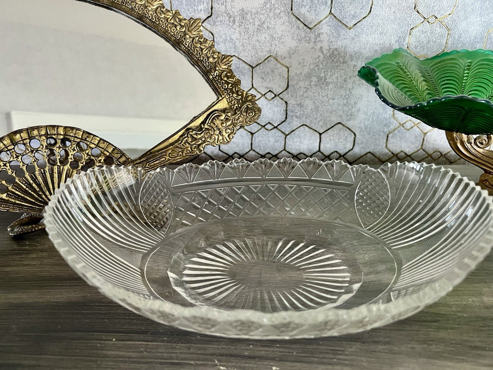 Antik Bleikristall Schale Glasschale Jardiniere Kristallglas Schiffchen Schliff