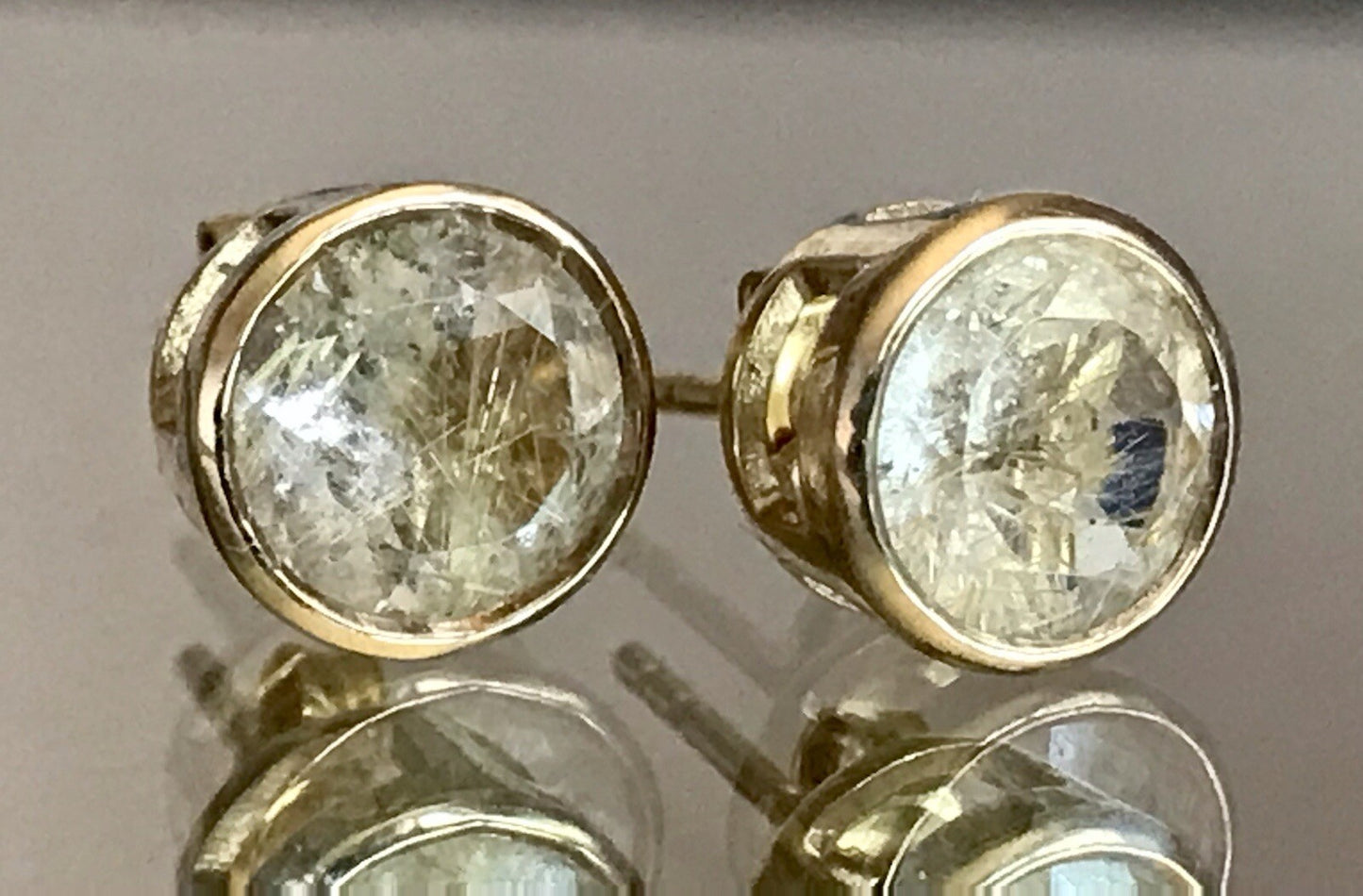 Ohrringe Ohrstecker DAMEN Silber vergoldet gold Bergkristall? Einschlüsse