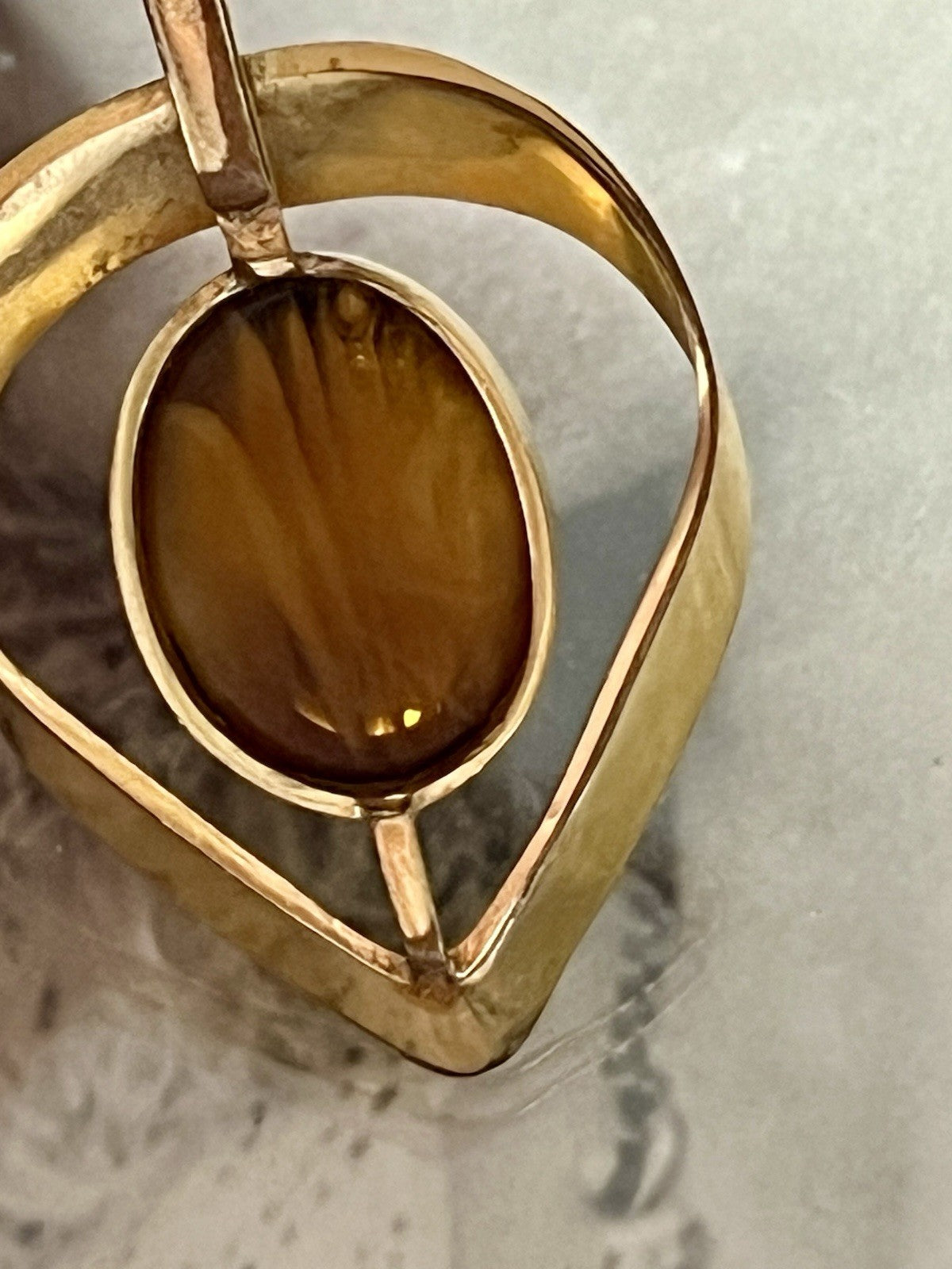 Vintage Designer Anhänger brauner Stein Amerik. Doublè vergoldet Tigerauge?