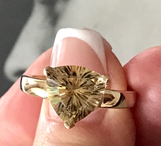 Vintage Ring Citrin? gelber Stein 925 Silber vergoldet Gr.57 18,1