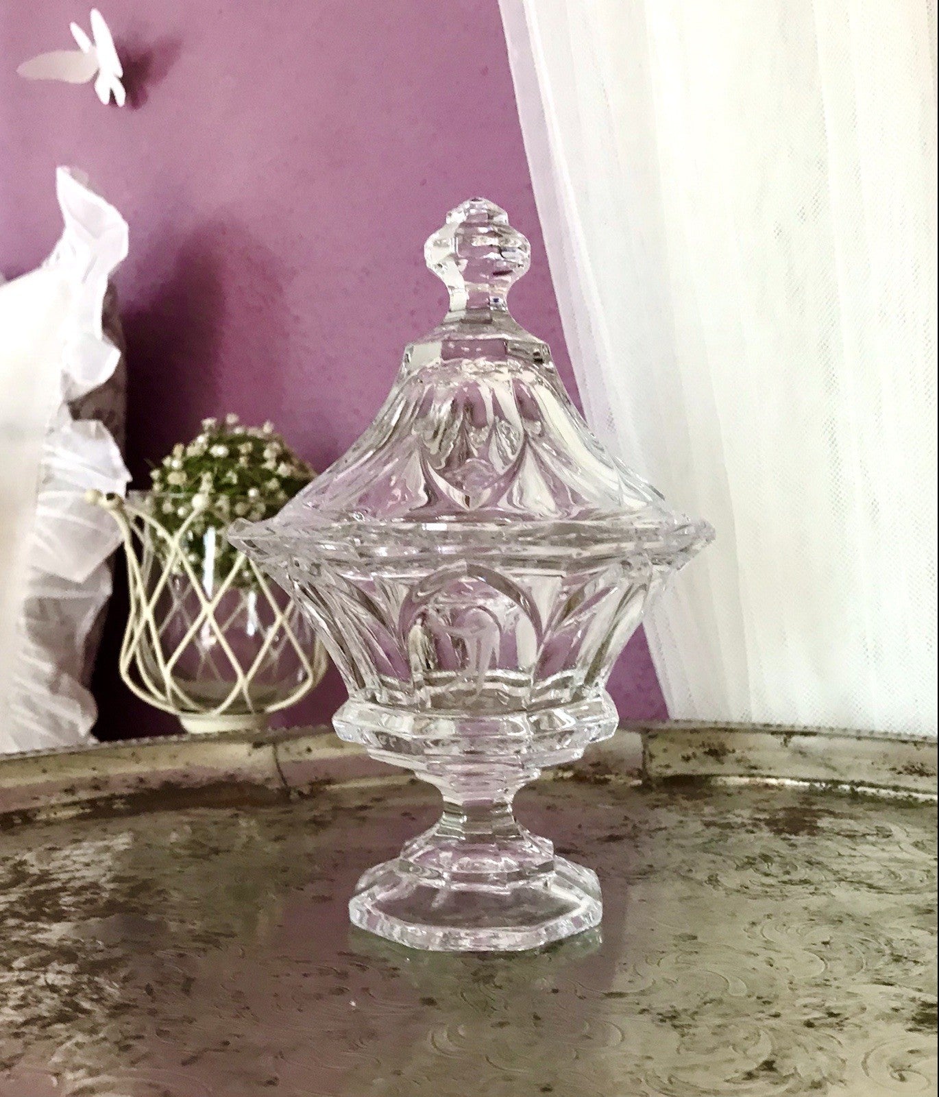 Vintage Bleikristall Deckeldose Bonboniere Glas Kristallglas Golf Pokal 1980