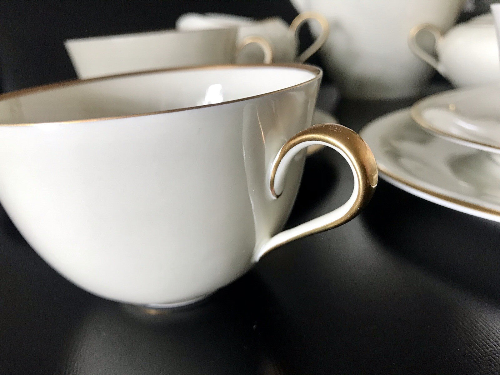 Vintage Art Déco elfenbein Porzellan Kaffeeservice Service 12 Pers. Edelstein