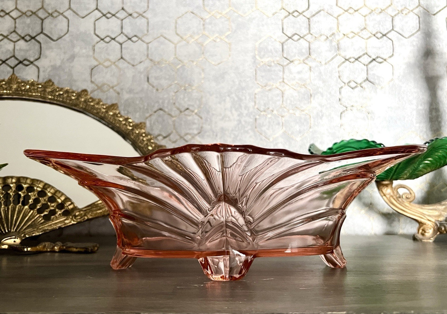 Antik Jardiniere Brockwitz Rosalin Rosa Art Déco Schale Pressglas Glasschale