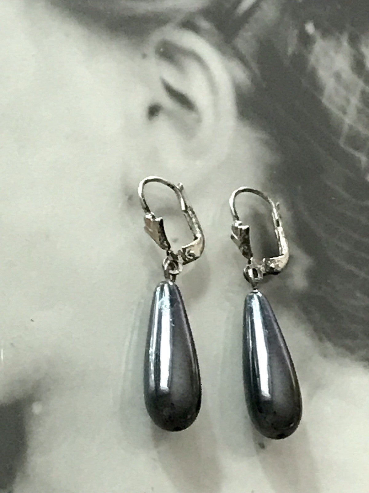 Antik Vintage Ohrhänger Ohrringe Hämatit Pampel DAMEN Silber 925