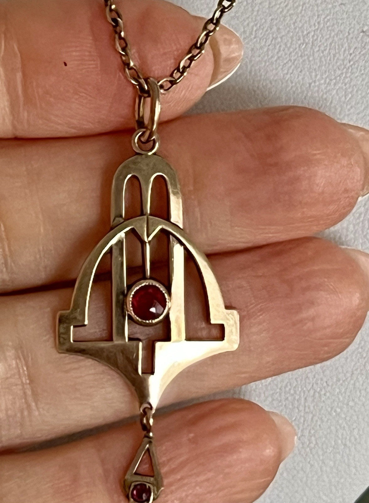 Antik Edel reines Jugendstil Halskette & Anhänger vergoldet Tombak? Amerik.?