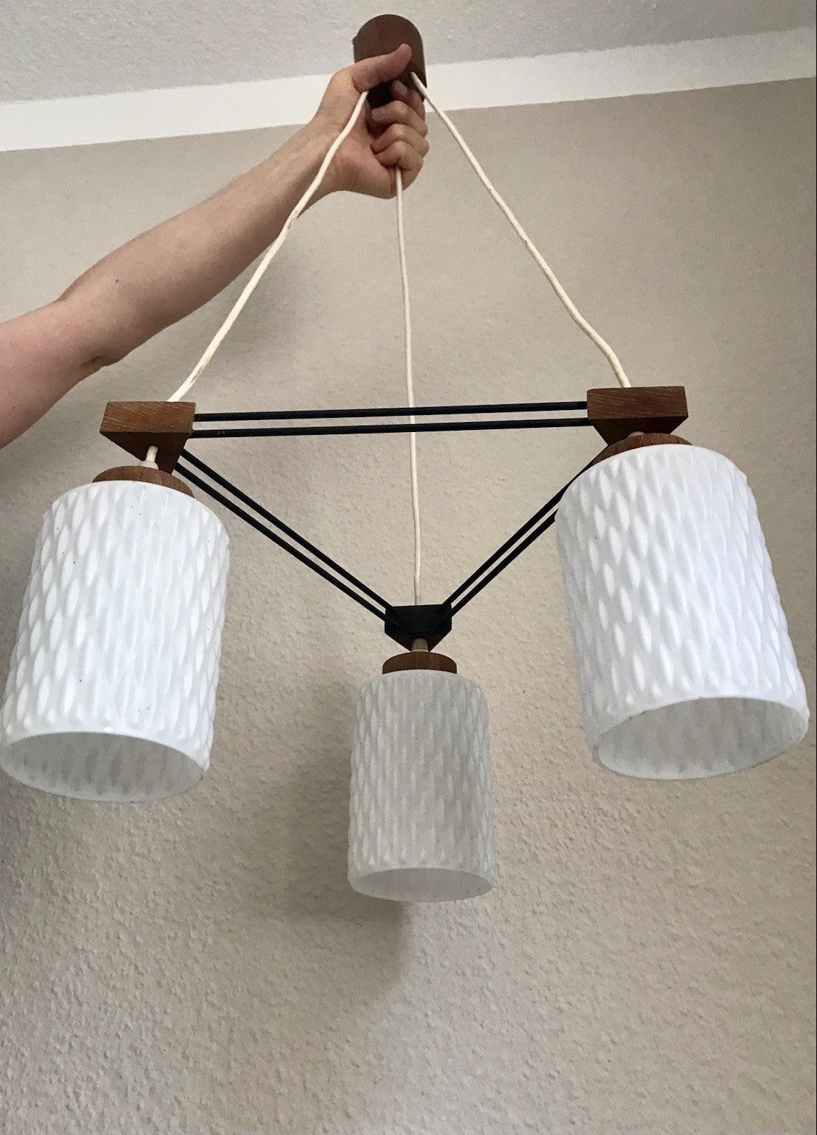 Vintage Alt 60er Leuchte Deckenleuchte Lampe Leuchte String Ära MCM Teak Tripple