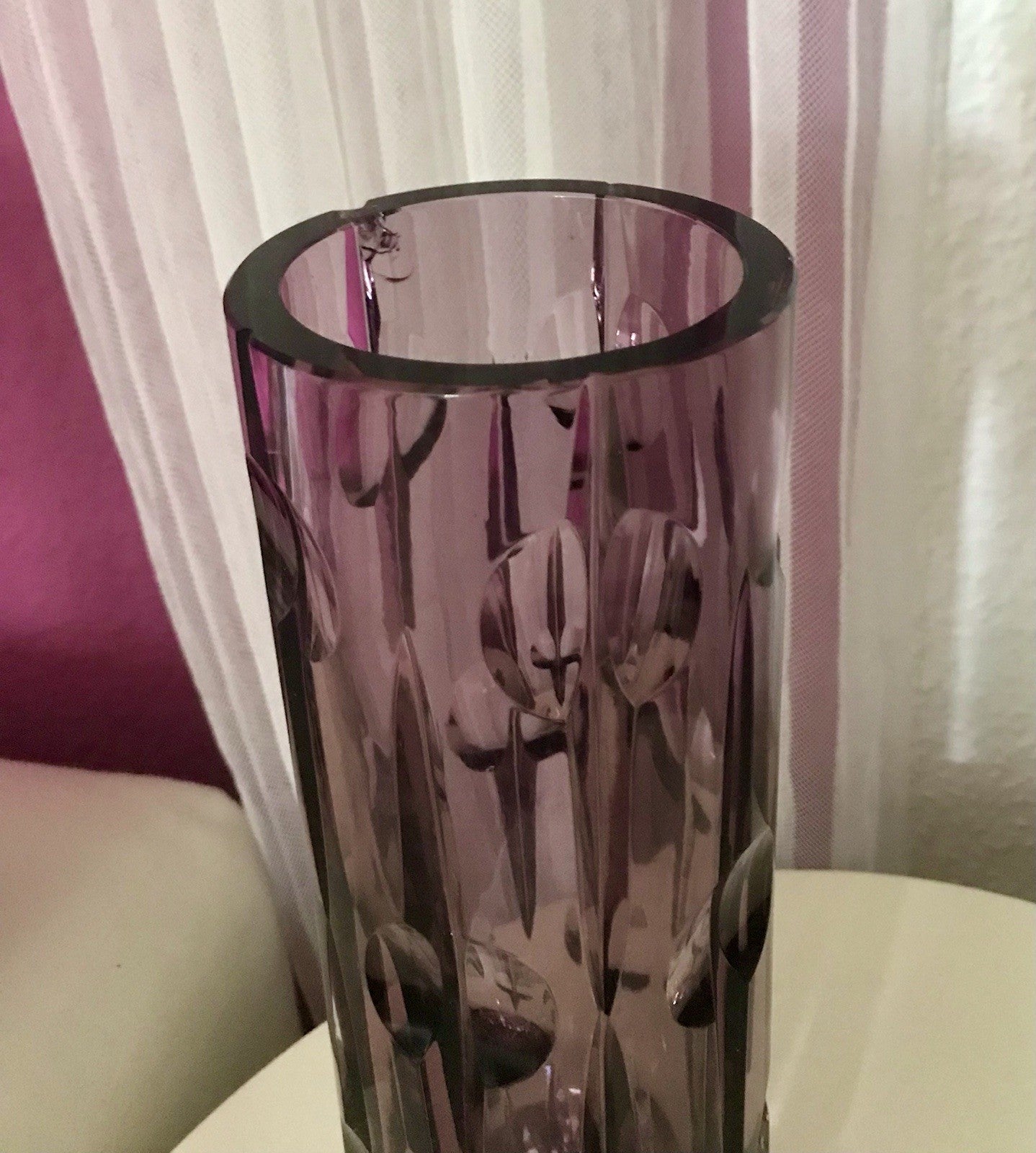 Vintage Edel Vase Glasvase Kristallglas lila groß Schliff Designer Karel Wünsch