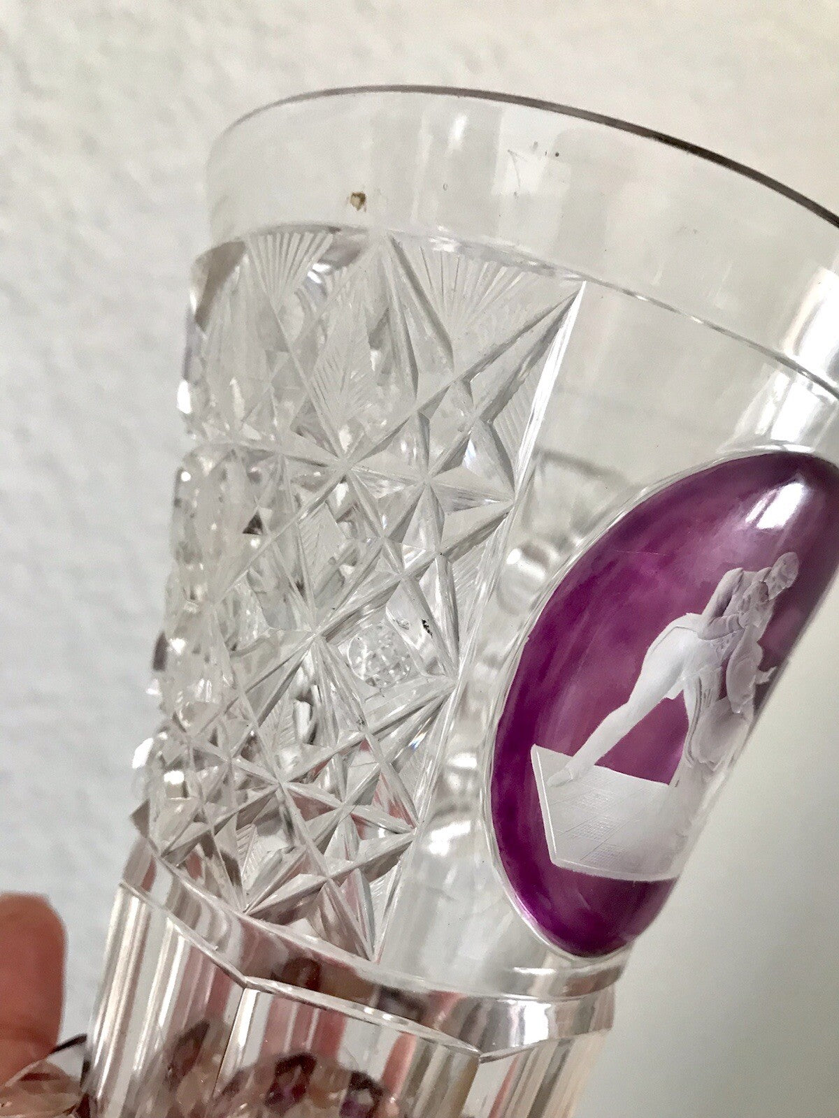 Antik ~1830 Fußbecher Ranftbecher Pokalglas Kristallglas Watteauszene Liebespaar