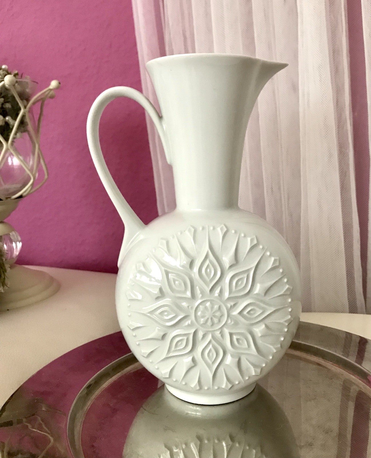 Vintage 60er Porzellan Vase OpArt Seltmann Vohenstrauß Porzellan Bavaria weiß
