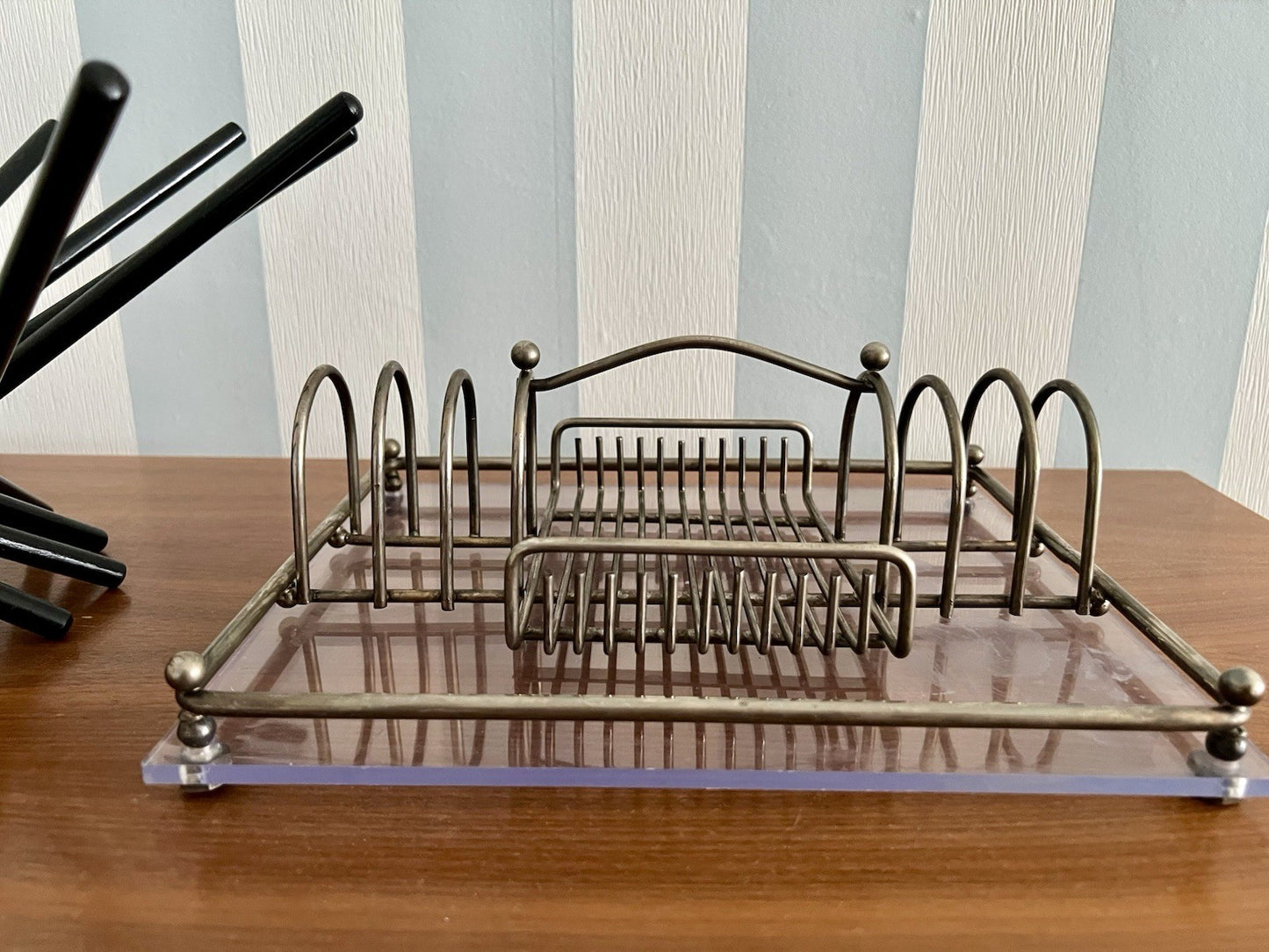 Vintage Mid Century 60er Esstisch Organizer Caddy Halter versilbert