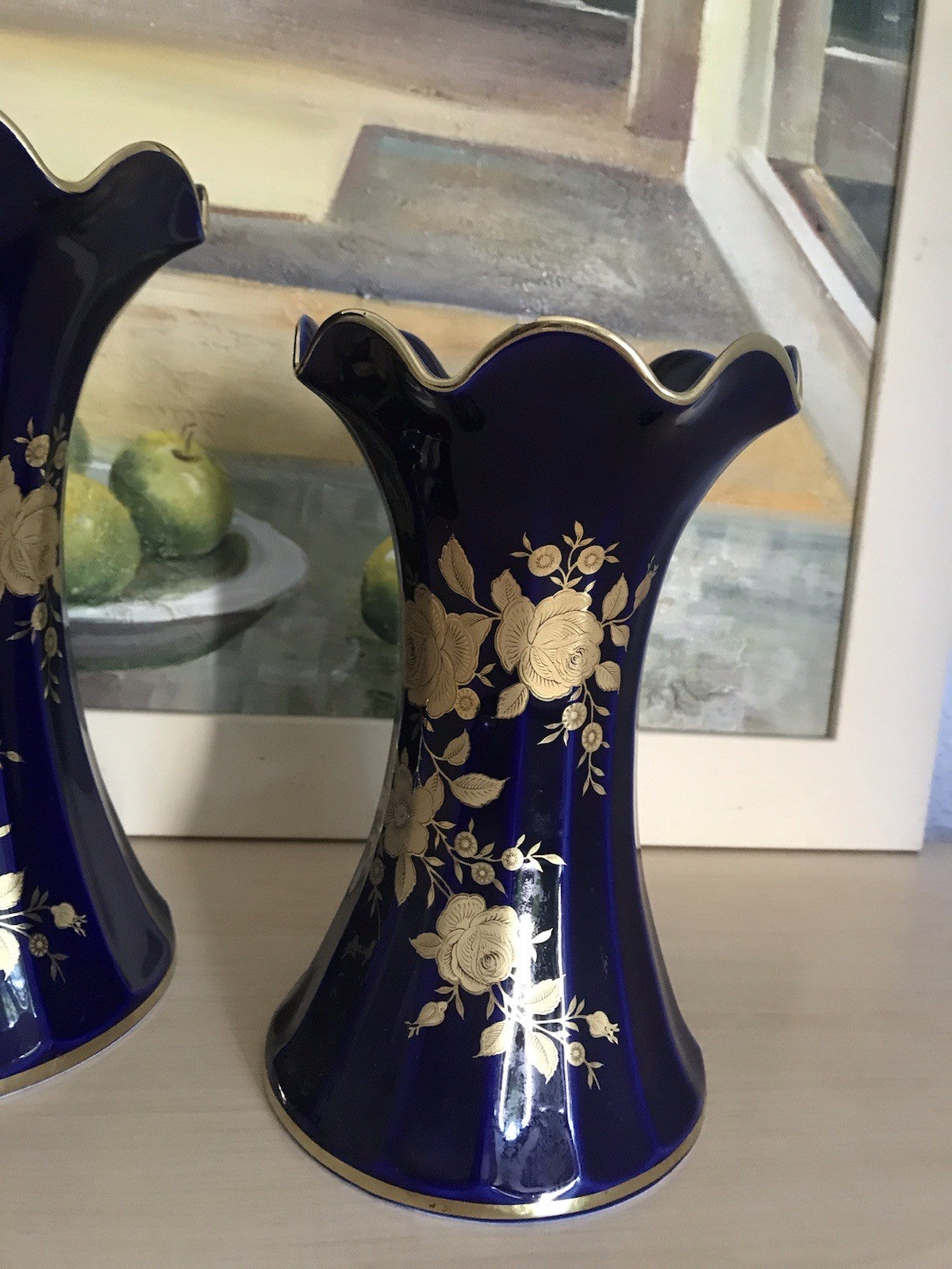 Vintage Alt 1 Porzellan Prunkvase Vase Echt Kobalt Golddekor