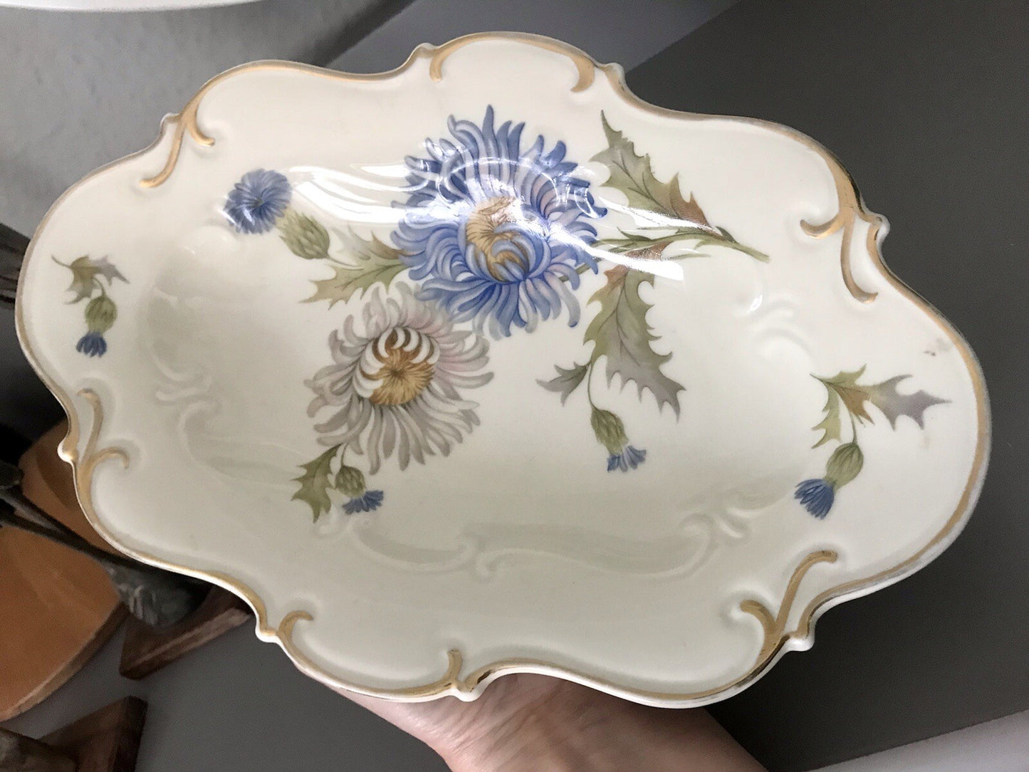 Antik Art Déco Porzellan Schale Zierschale Carstens Sorau Distel Ingrid