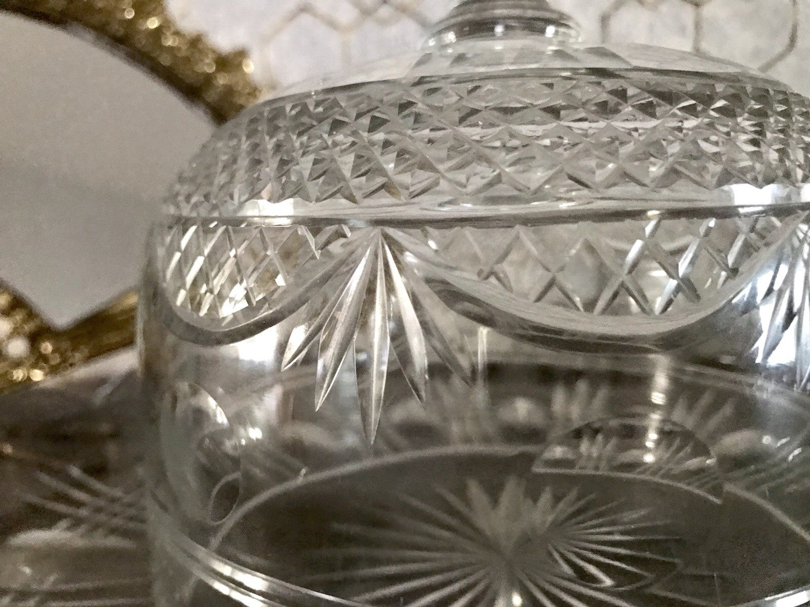 Antik EDEL Cloche Speise Glocke Käseglocke Butterglocke Schliff Kristallglas