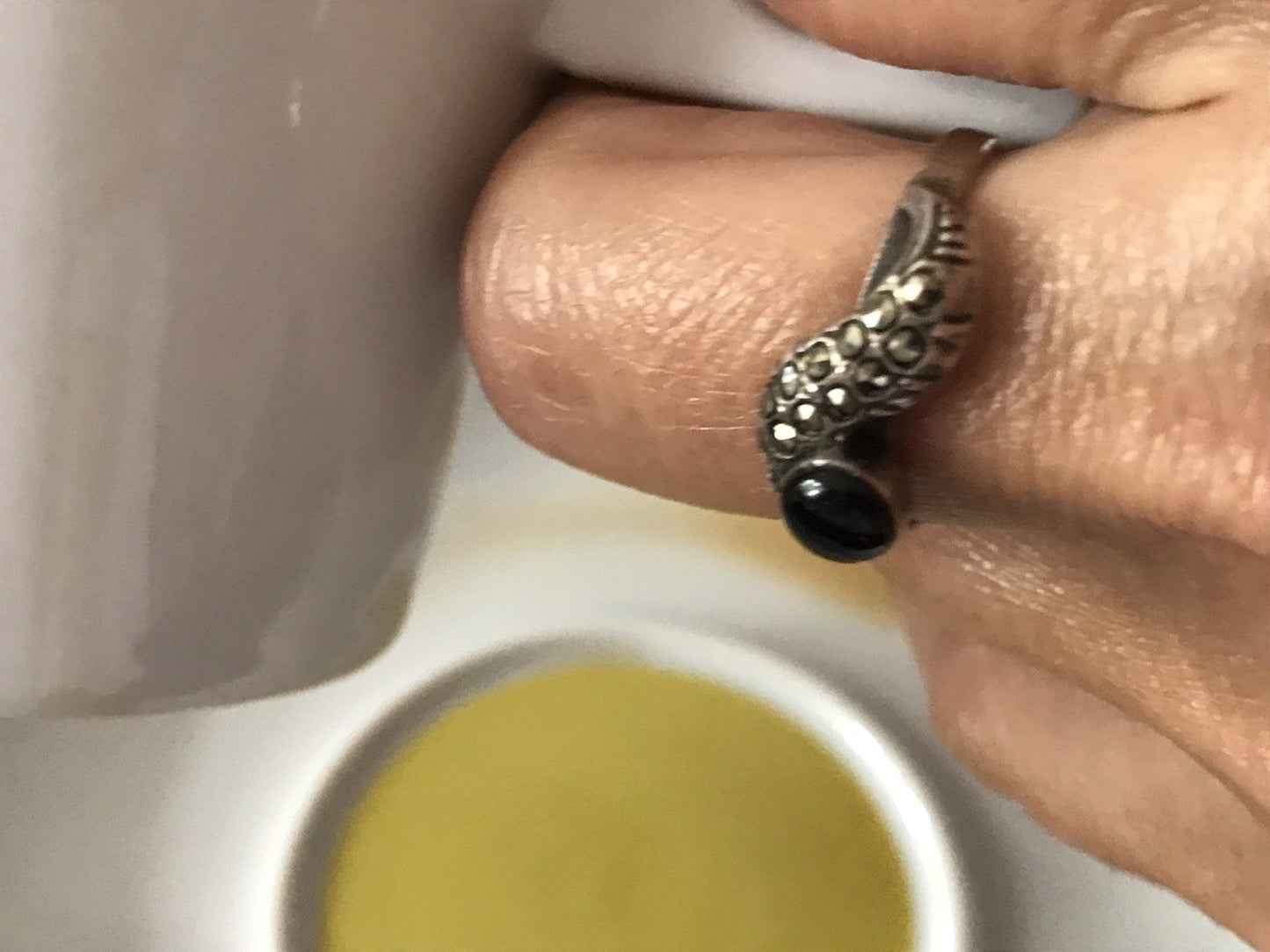 Antik? alt Art Déco Edel Onyx Markasite DAMEN RING Silber 925 Gr.57