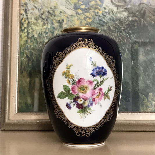 Vintage Alt 1 Porzellan Prunkvase Vase Echt Kobalt blau bunt Weimarer Porzellan