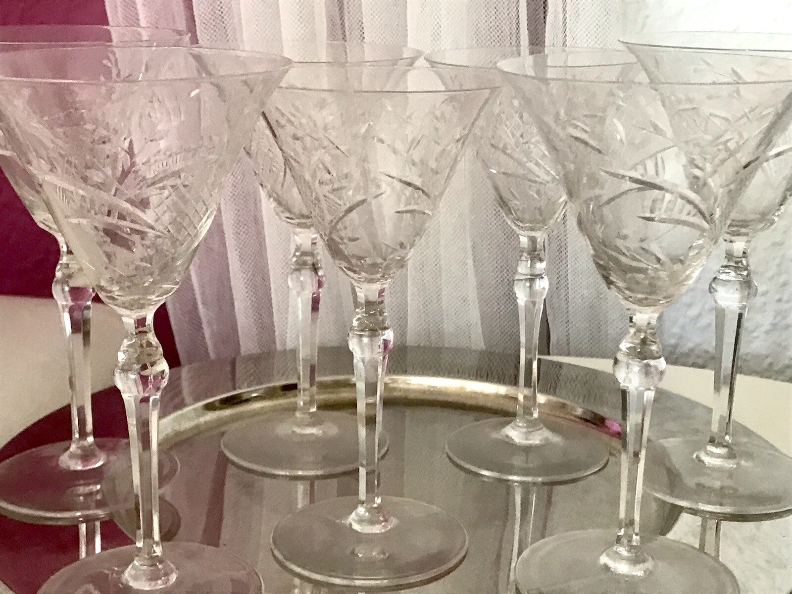 Antik Edel Art Déco 6x Weingläser Gläser Schliffdekor