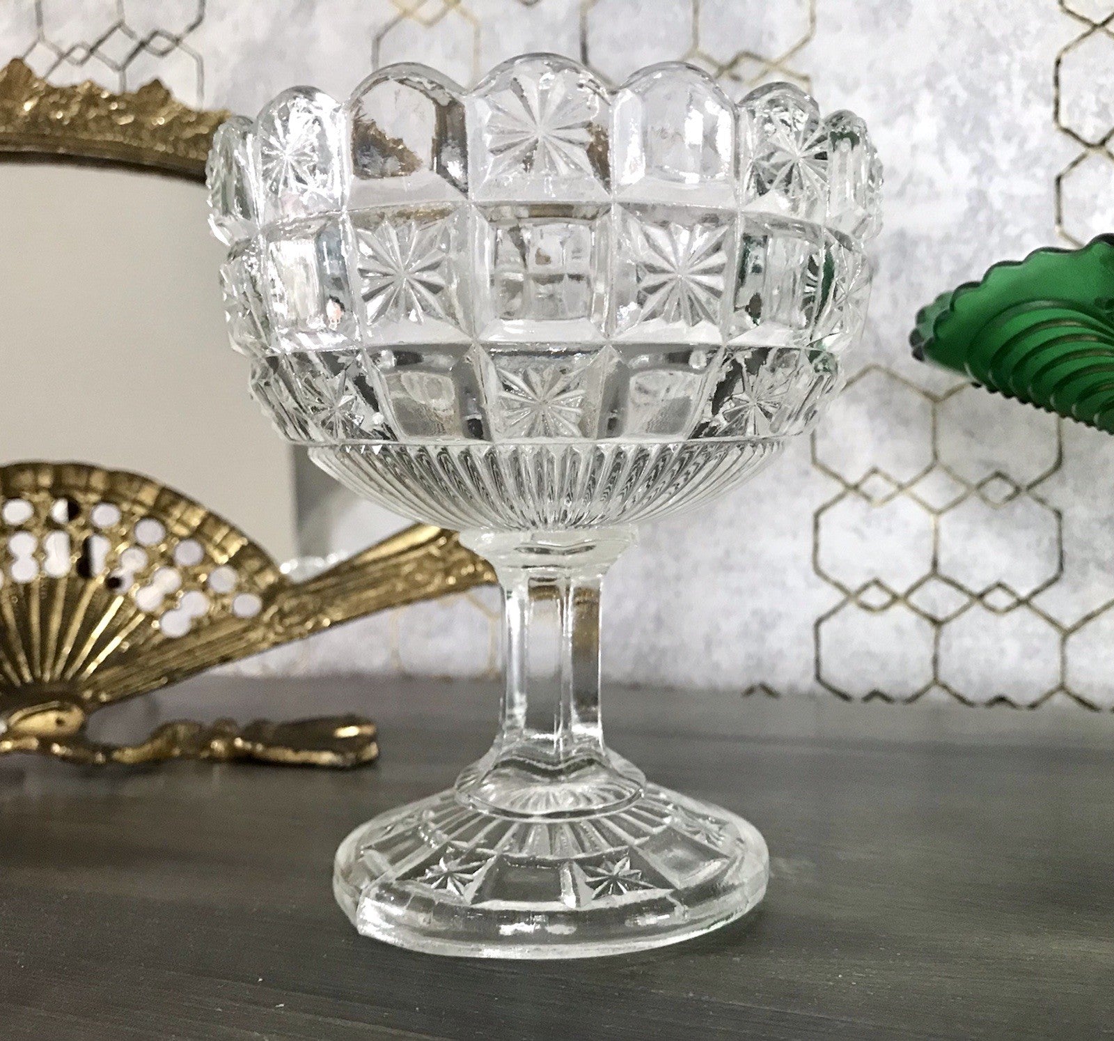 Antik Jugendstil Art Déco Pressglas Glas Fußschale Schale Zuckerschale