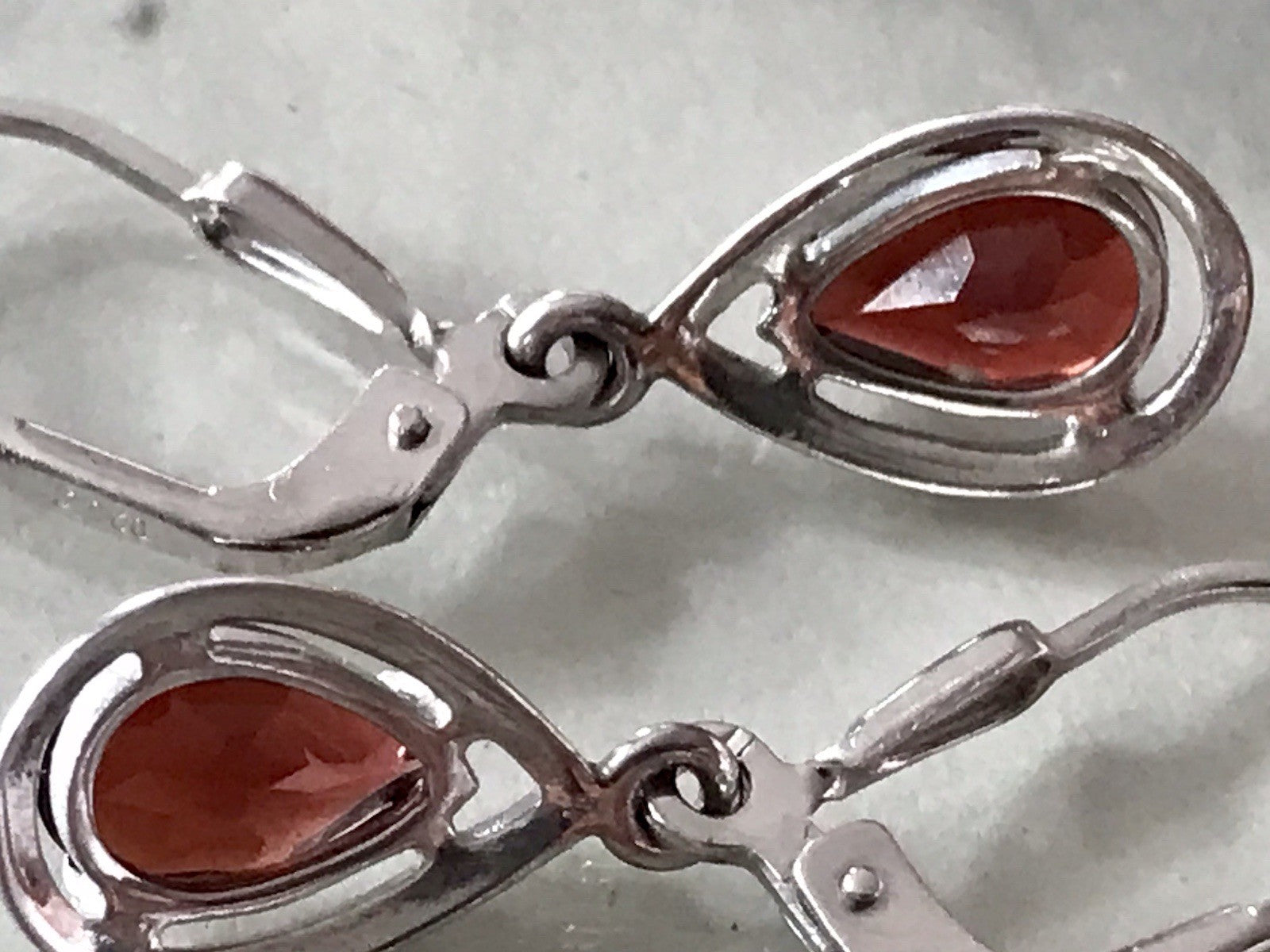 Vintage Ohrhänger Ohrringe DAMEN Silber 925 rote Steine