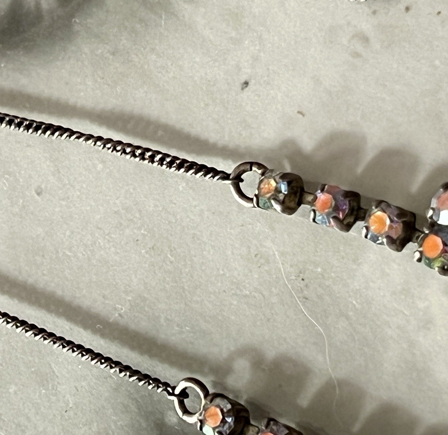 Vintage Antik? 835 Silber Collier Halskette Aurora Borealis? Steine