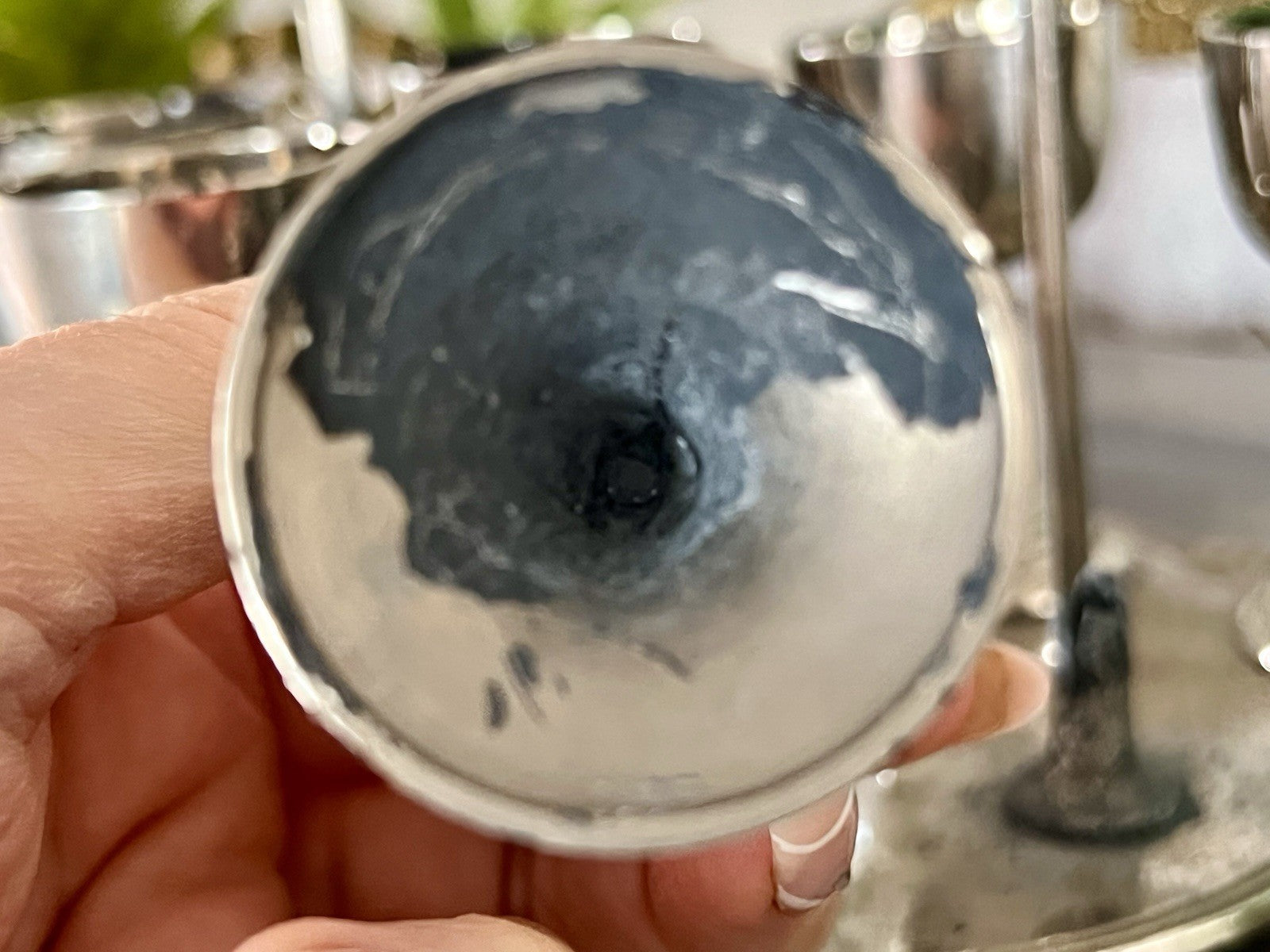 Antik Menage Eiermenage Frühstück Metallmontur Glaseinsatz 6 Eierbecher