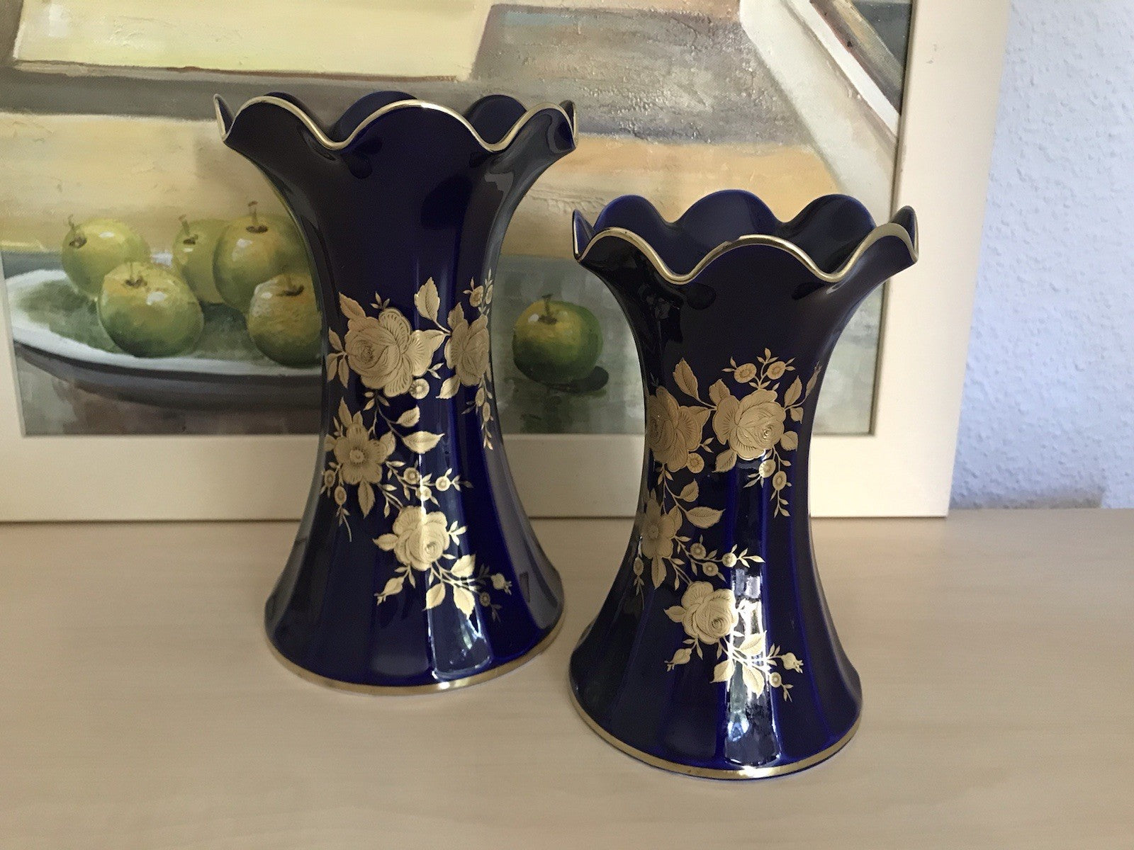 Vintage Alt 1 Porzellan Prunkvase Vase Echt Kobalt Golddekor