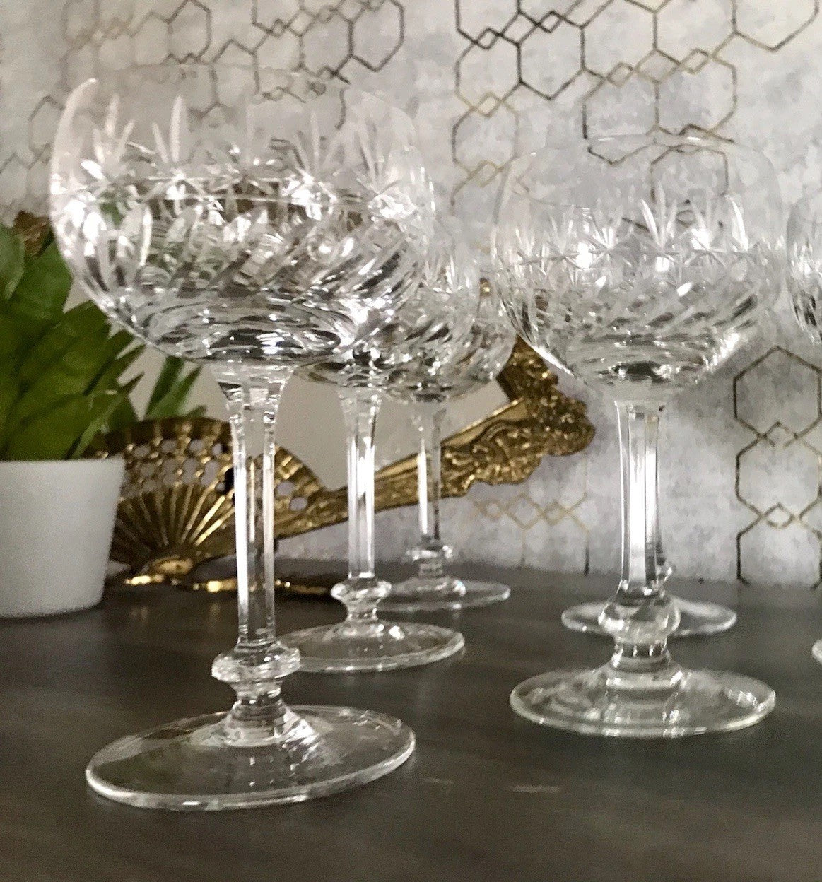 Antik Art Déco 5 Weingläser Gläser Schliff Kristallglas Edel Schön Treviris V&B