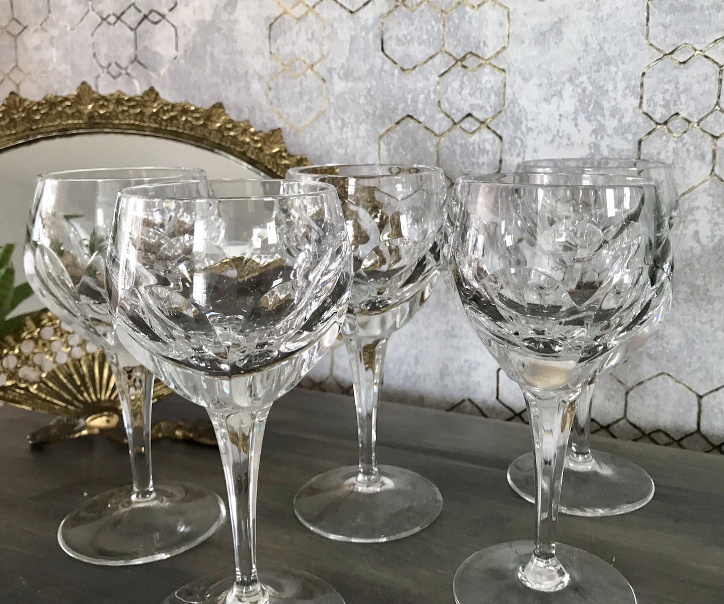 Vintage Edel 5x Weingläser Gläser Kristallglas Bleikristall