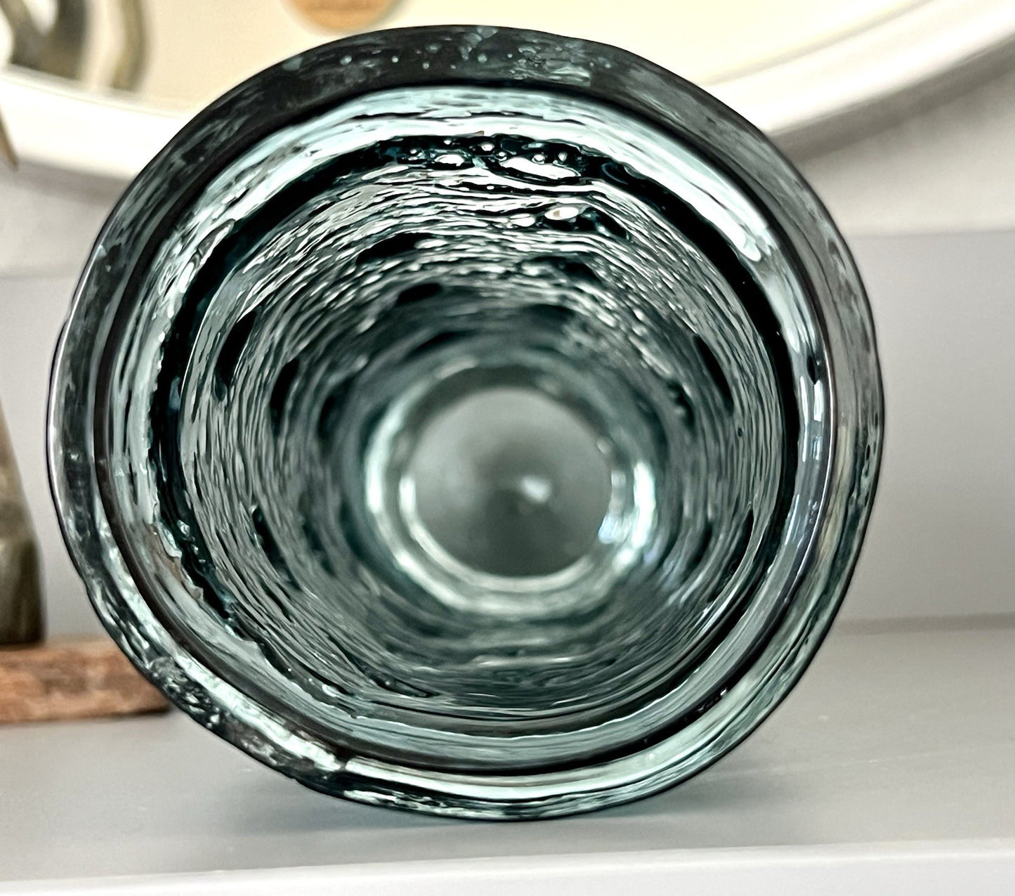 Vintage 60er Riihimäki Lasi Designer Glasvase Vase Glas graublau Finnland Rauch