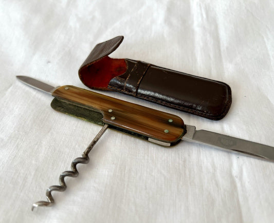 Antik Vintage Taschenmesser Klappmesser Jagdmesser Max Flus Remscheid Lederetui