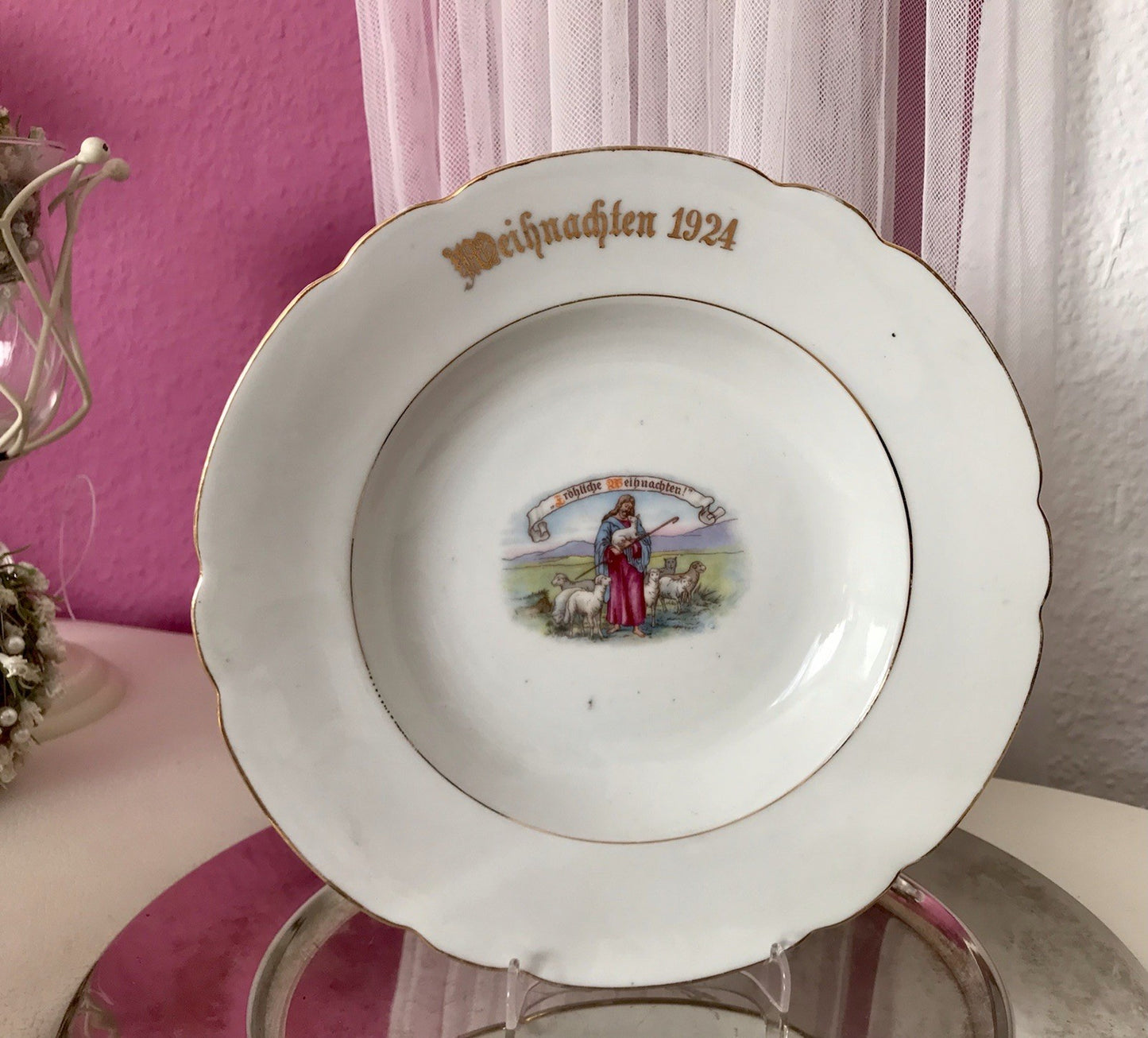 Antik Art Déco Porzellan 1  Teller Zierteller Weihnachten 1924 christlich