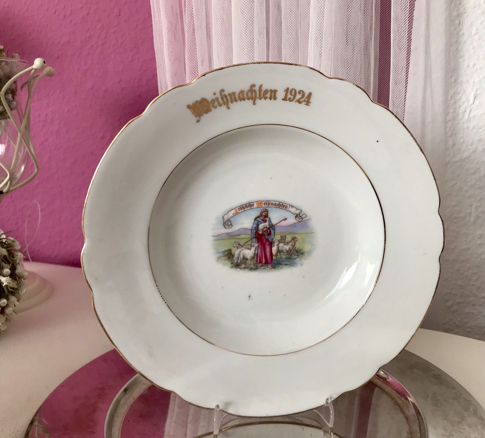 Antik Art Déco Porzellan 1  Teller Zierteller Weihnachten 1924 christlich