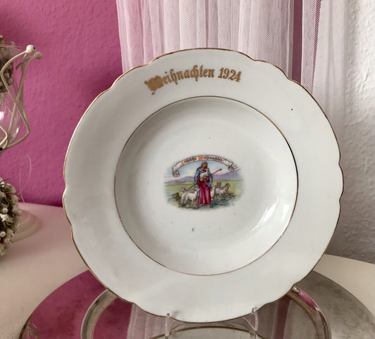 Antik Art Déco Porzellan 1  Teller Zierteller Weihnachten 1924 christlich