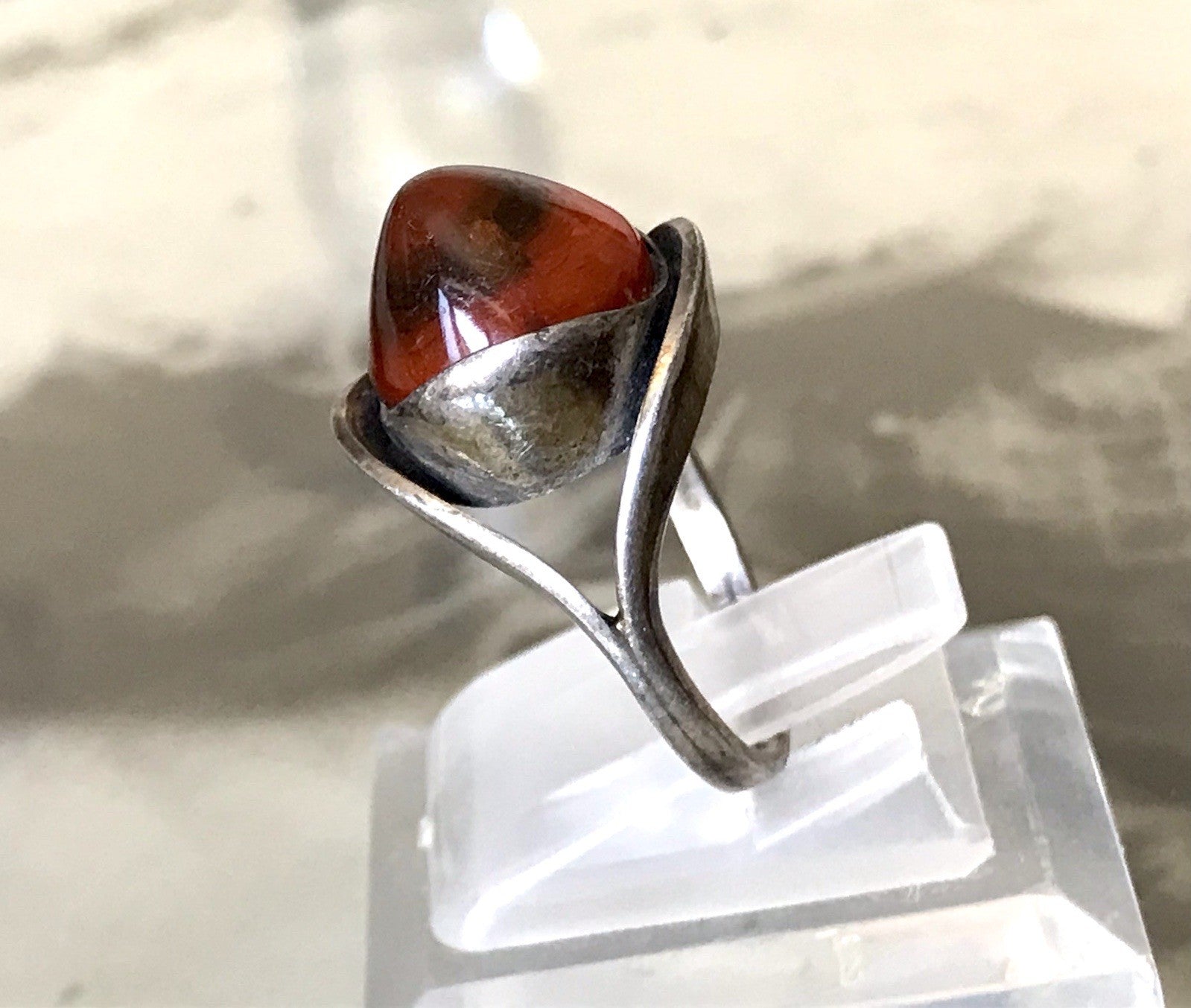 Alt Antik Vintage Edel Bernstein DAMEN RING Silber Super Design! Gr.56 57 WOW!