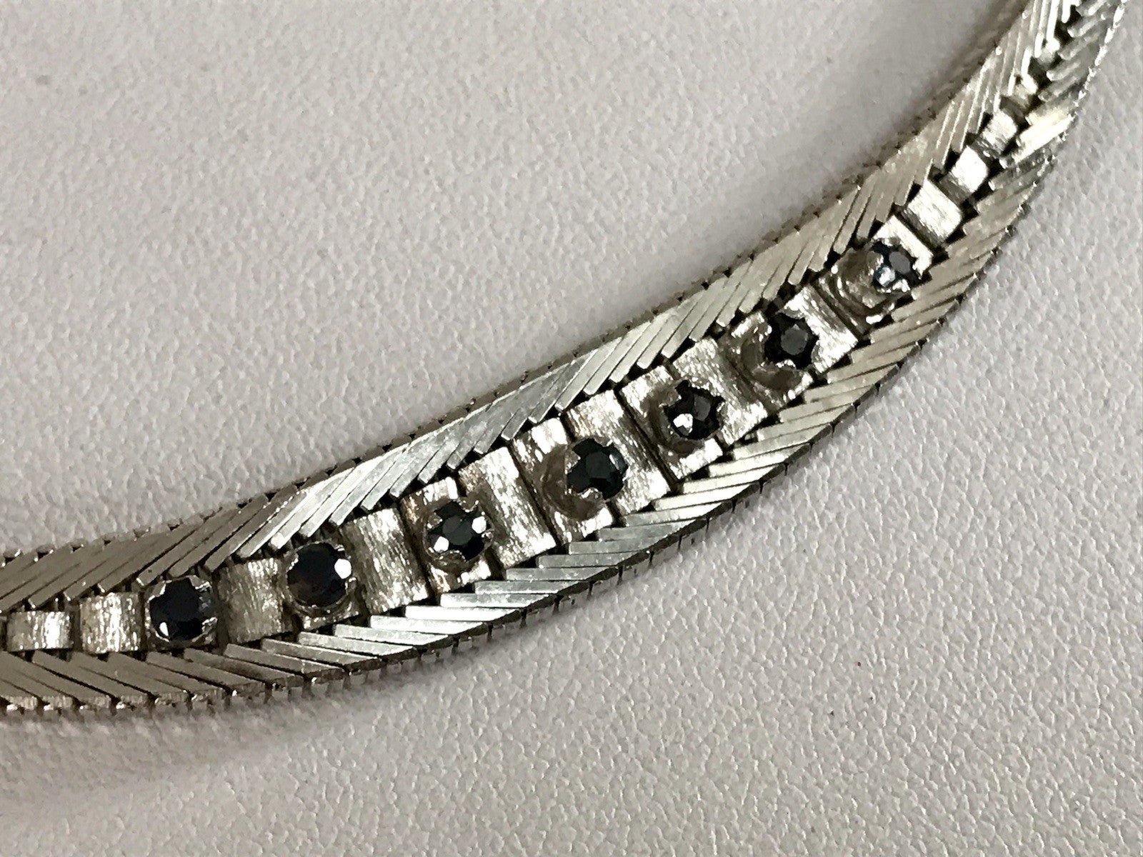 Antik Edel Art Déco 835 Silber Collier rhodiniert Halskette blaue Steine Armband